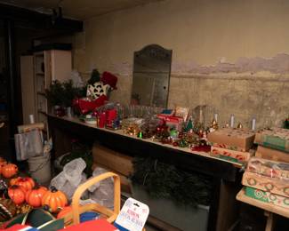 Another look at some of the holiday themed decorations, glassware, candles, ornaments, wrapping paper, baskets – there's Thanksgiving and Halloween decorations too.