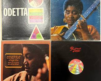 Just some of the vintage record albums available at this sale: Odetta / My Eyes Have Seen, Odetta / One Grain of Sand, Odetta / Odetta Sings The Blues, Sharon Redd / Beat The Street (12-inch single, 33 rpm)