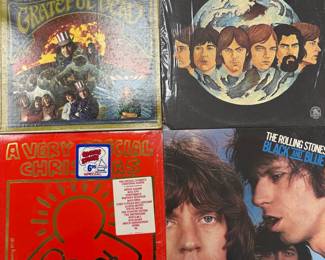 Vinyl LP records from The Grateful Dead; Rare Earth, The Rolling Stones 'Black and Blue', and The Special Olympics Christmas Album 'A Very Special Christmas'