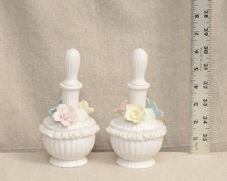 Pair of vintage Ardalt Lenwile Japan Verithin porcelain floral vanity perfume bottles with stoppers