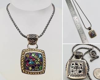 EFFY Multistone square pendant in sterling silver and 18k gold