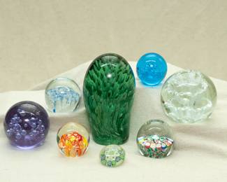 And more delightful 20th century glass paperweights, including one by Joe St. Clair