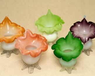 Antique hand blown cased glass Jack-in-the-Pulpit form vases, likely Stevens & Williams, made in Stourbridge, England