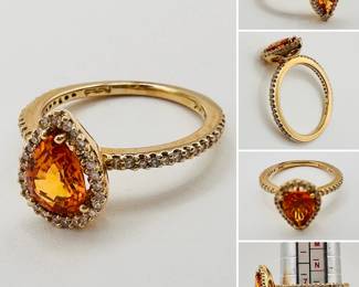 EFFY Jewelry 14K gold pear-shaped orange citrine and diamond ring, size 7