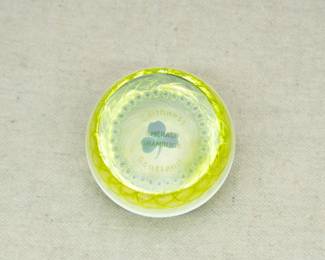Another view of the Caithness paperweight, Emerald Shamrock, Scotland