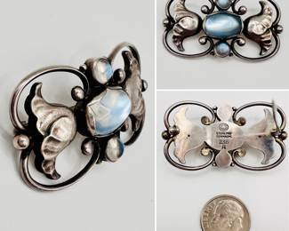 Georg Jensen sterling silver and moonstone brooch