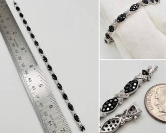 14k white gold black and white diamond X bracelet
