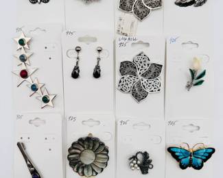 Sterling silver, abalone, natural stone brooches and earrings