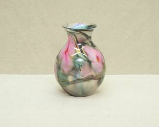 Early Charles Lotton art glass vase, dreamy version of his Multi Flora decoration; signed and dated 1975