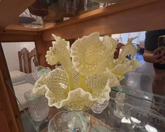 Fenton diamond opal 3 horned glass