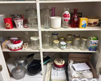 Large Mason jars, glass canisters, Tupperware, and more!