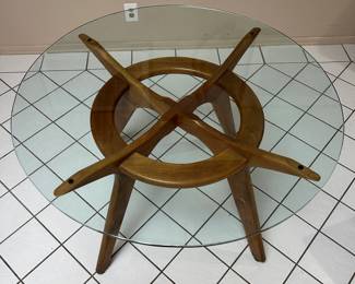 Mid Century Modern Walnut Glass Dining Table
