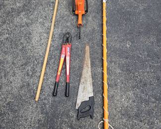 Extendable branch trimmer, hedge trimmer, hand saw, bolt cutter and hoe