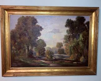 Large oil painting by New Mexico artist Thomas L Lewis, large size 24" x 36" in a Husar picture frame