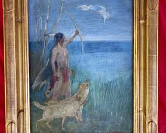 Oil painting, 12 inches by 16 inches. In period wood gilt frame. Artist is Edwin Willard Deming, well listed, this painting is circa 1915
