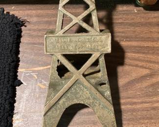 old boot jack commemorative of Nellie Johnstone well no. 1 1897. First commercial well in Oklahoma.