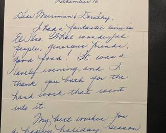 Hand written letter from Ann Richards