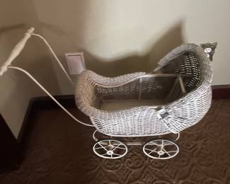 Vintage Victorian Wicker Baby Doll Carriage Pram Stroller