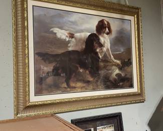 Vintage Large Gold Framed English Setter Dogs Print