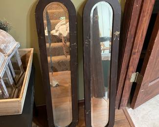 Pair of Vintage Wood Framed Oval Mirrors