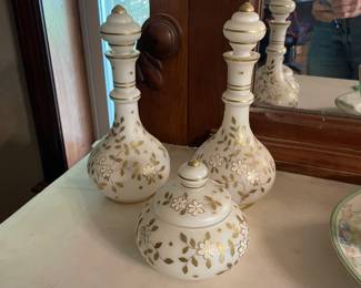 Vintage Barber/Perfume Bottles Decanters with Gold Leaf and Flowers