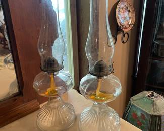 Pair of Antique Glass Oil Lamps