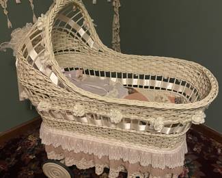 Vintage Wicker Baby Bassinet 