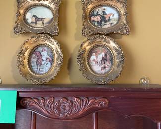 Vintage Art Mini Prints Pictures Gold Ornate Frame - Set of 4 -