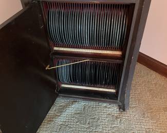 Antique Vintage Edison Phonograph Record Player Cabinet - Includes Records - In Working Condition -
