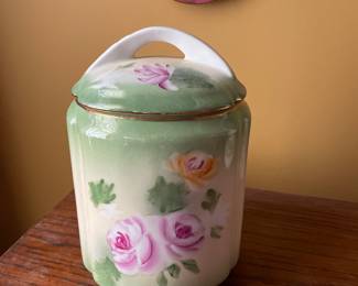 Limoges France Biscuit Cookie Jar with Lid Floral 