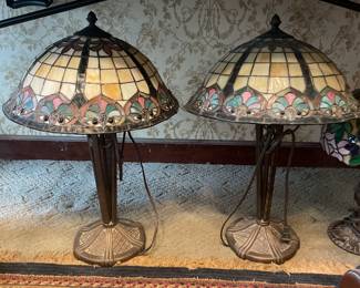 Vintage Tiffany Style Stained Glass Lamp Shade - Pair of 2 Lamps