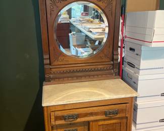 Antique Victorian Walnut Marble Top Washstand with Mirror