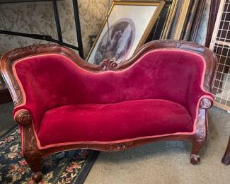 Vintage Large Doll Sofa Velvet & Wood Victorian Style