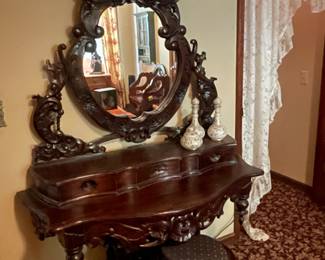 Antique Victorian Vanity Dressing Table with Stool