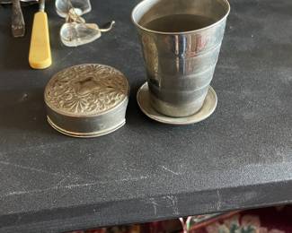 Antique Metal Collapsible Pocket Travel Drink Cup Pat Made in USA