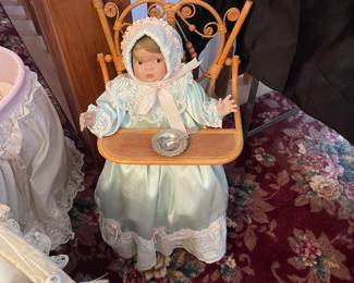 Vintage Victorian Doll Rattan Wood Brown Highchair