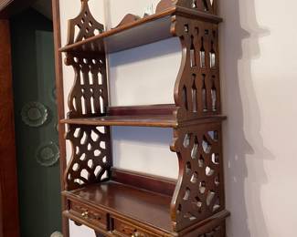 Vintage Ornate 3-Tier Carved Wooden Wall Shelf Shelves with 2 Drawers
