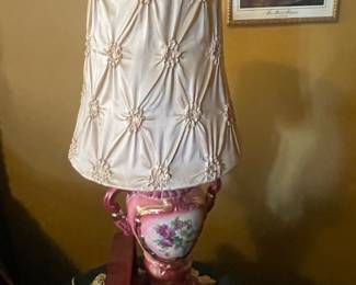 Antique Porcelain Urn French Style Table Lamp Victorian Floral Red