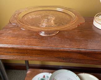 Vintage Pink Depression Glass Cake Stand