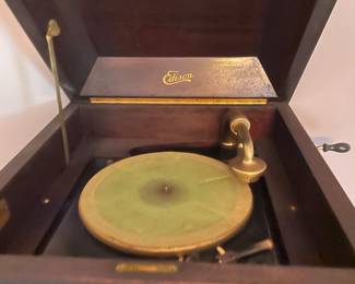 Antique Vintage Edison Phonograph Record Player Cabinet - Includes Records - In Working Condition -