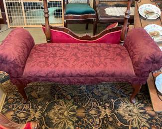Rolled Arm Upholstered Bench with Wood Legs