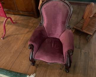 Vintage Large Doll Chair Velvet & Wood Victorian Style