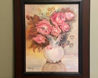 Vintage Pink Roses in Pitcher Painting