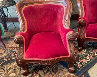 Vintage Large Doll Chair Velvet & Wood Victorian Style