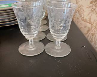 Libbey Rock-Sharpe 3005-5 Footed Floral Juice Glasses - Set of 10 -
