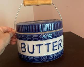Vintage Victoria Ware Blue & White Ironstone Butter Crock