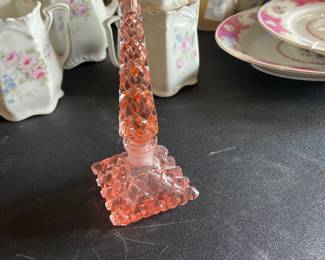 Vintage Pink Cut Glass Perfume Bottle 