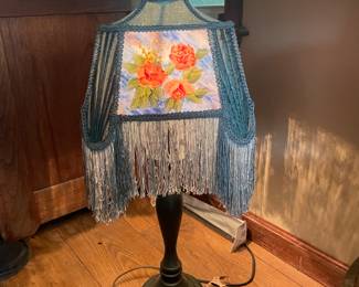 Vintage Table Lamp with Rose Fringe Shade