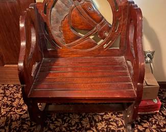 Solid Mahogany Carved Horse Accent Chair