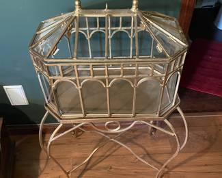 Vintage Victorian Metal & Glass Terrarium on Stand / Greenhouse 